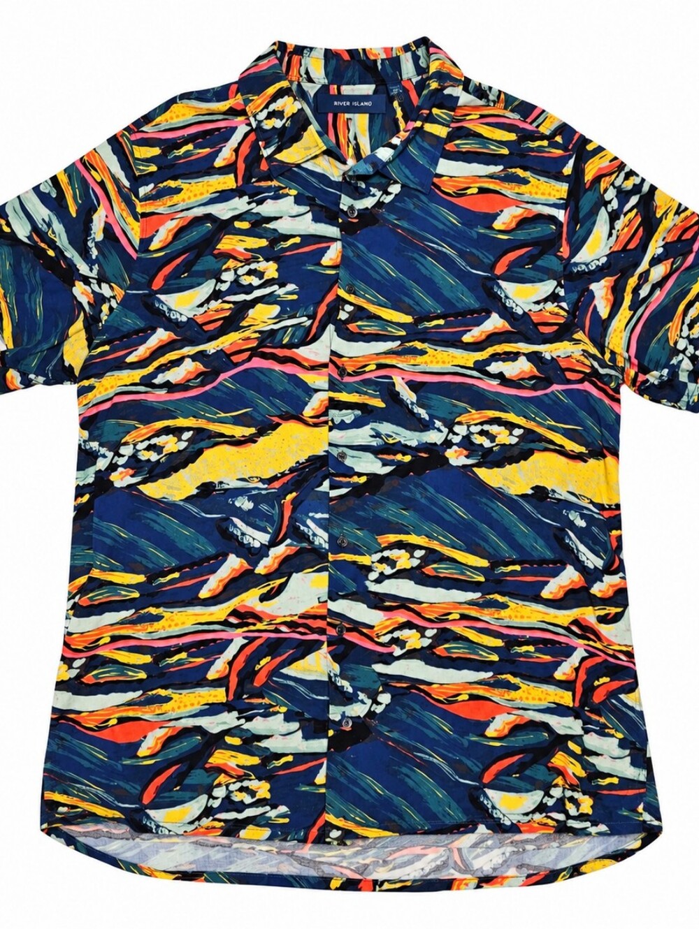 Perry Ellis Men's 3X Abstract Art Print Button Up Shirt Multicolor Short Sleeve